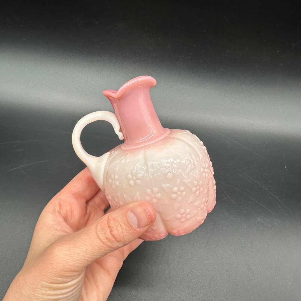 Antique Victorian Challinor Taylor Forget Me Not Floral Pink Glass Pitcher READ - Picture 9 of 10